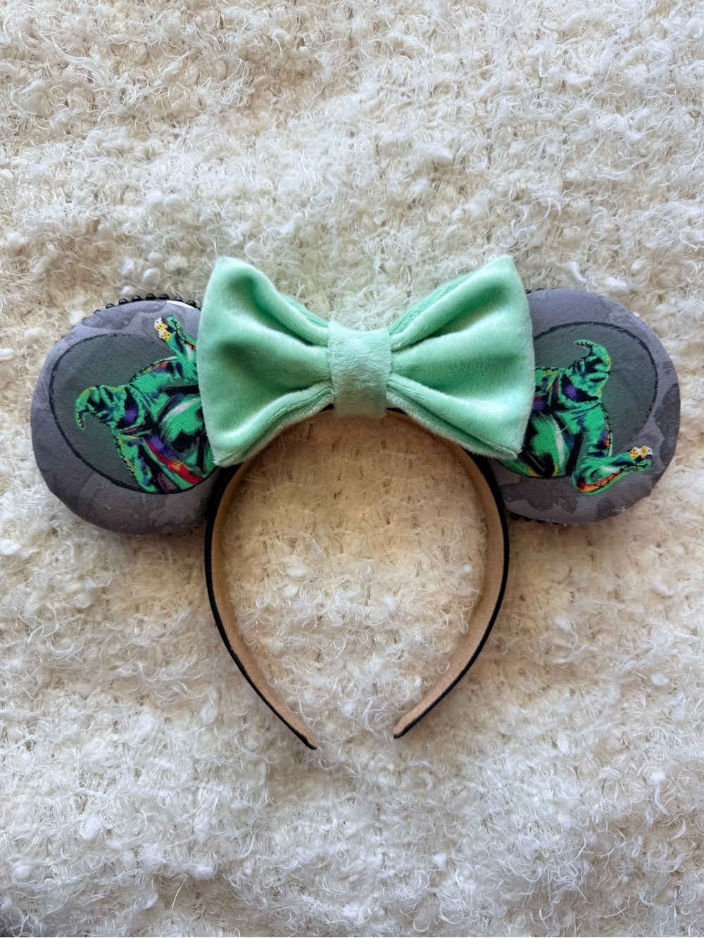 Oogie boogie nightmare before Christmas mouse ears Ear Headband with green bow